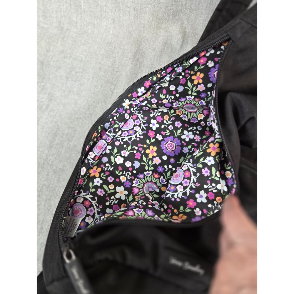 Vera Bradley Black Nylon Canvas Sling Backpack w/Padding Multi Floral Lined - Picture 9 of 10